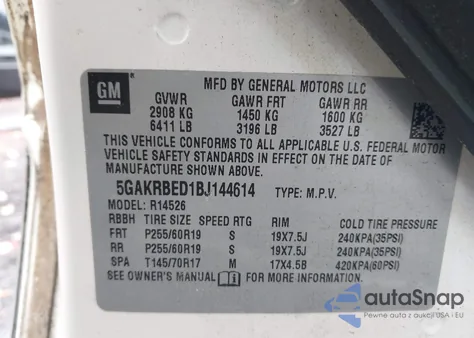 2011 Buick Enclave 1Xl из США, поврежденный, VIN 5GAKRBED1BJ144614